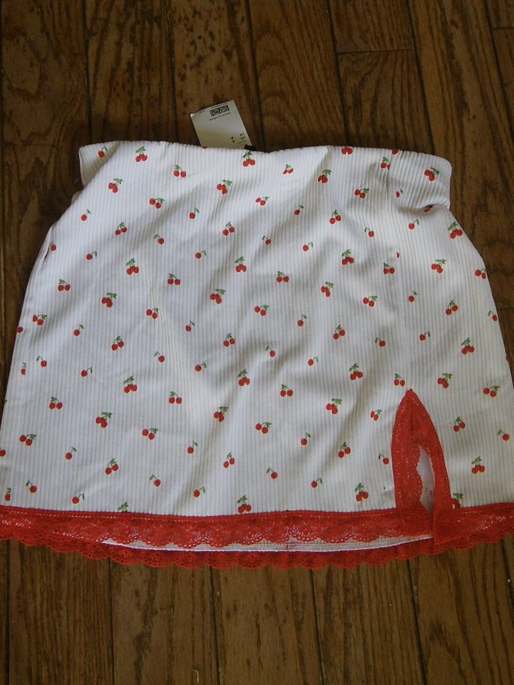 Girl’s Teen’s Stretchy Skirt w/ Lace Fringe & Cherry Graphics